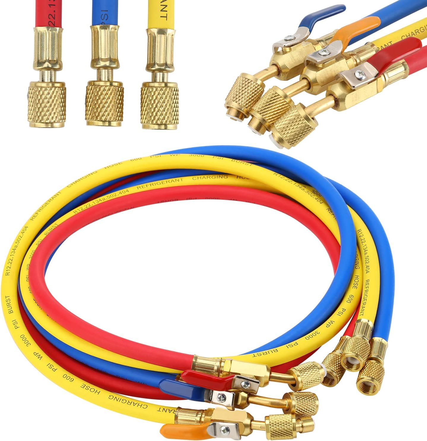 Leadrise 3 Pieces 5FT AC Refrigerant Charging Hose Manifold