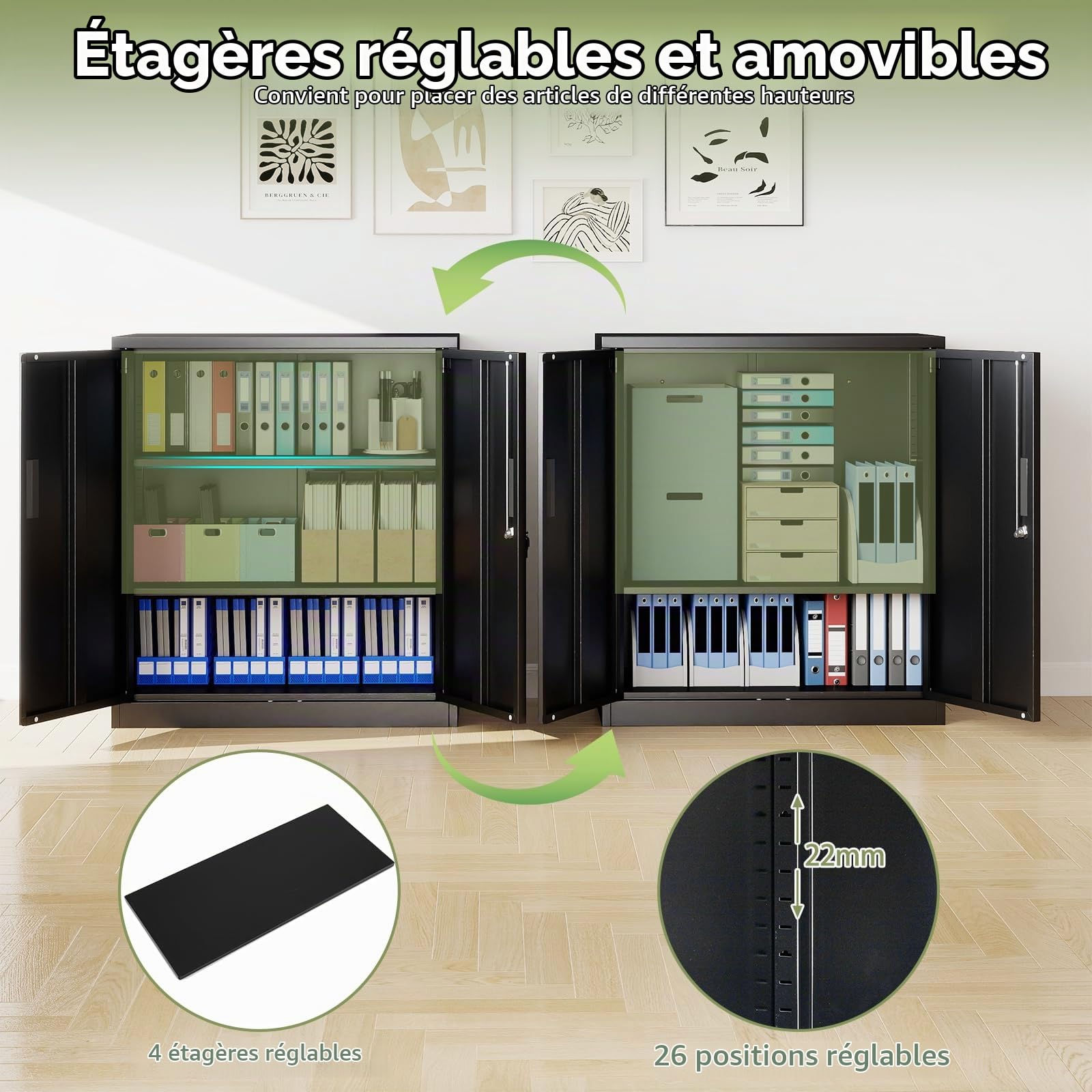 GIANTEX Armoire Metallique avec 2 Portes Verrouillables, Armoire de Rangement en Métal avec 2 Étagères Réglables pour Outils, Meuble de Rangement pour Garage, Bureau, Atelier, Noir
