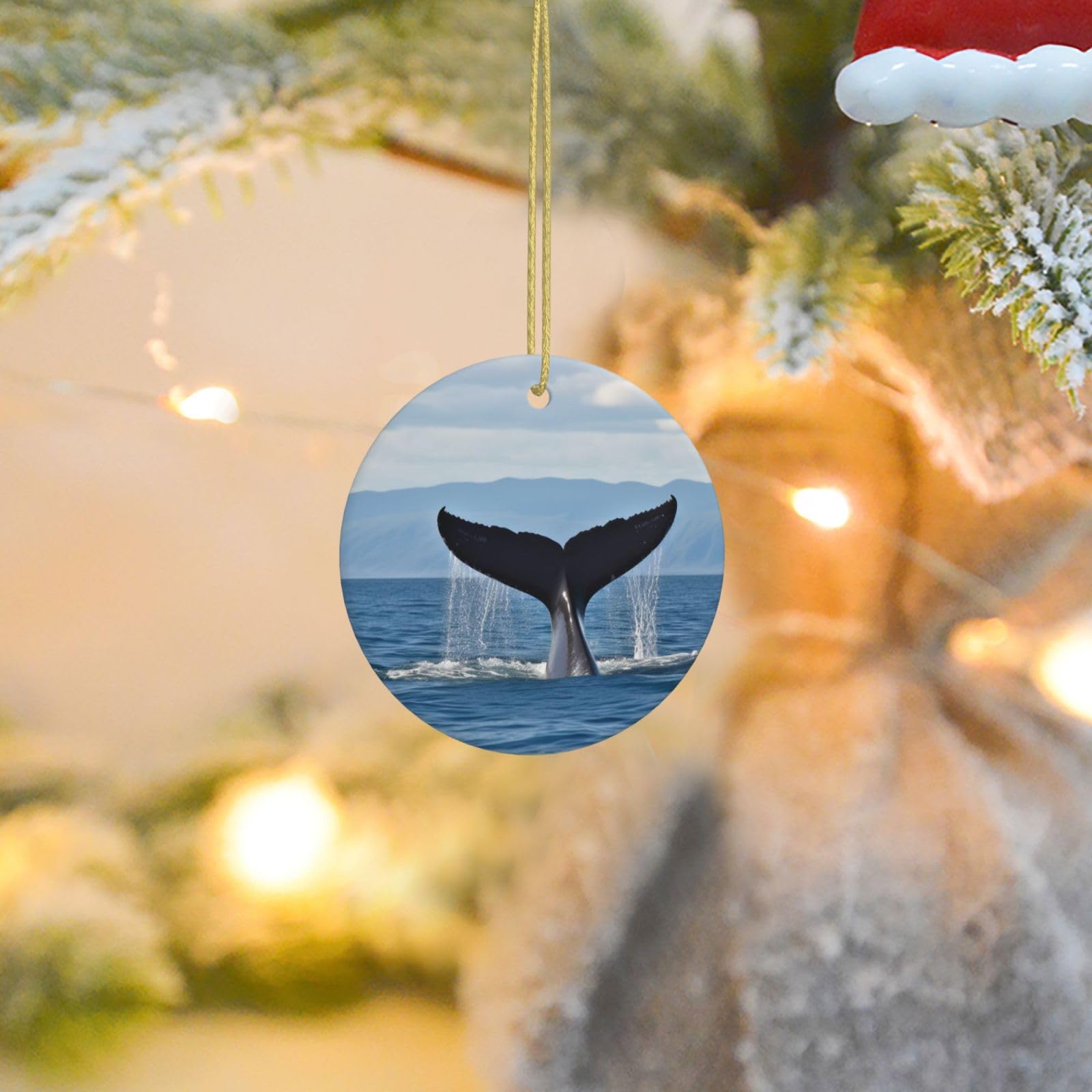 2025 Christmas Tree Decoration Hanging Round Ornament Whale Tail Ceramic Ornaments Christmas Tree Decorations Round Pendants for Xmas Tree Winter New Year Party Supplies