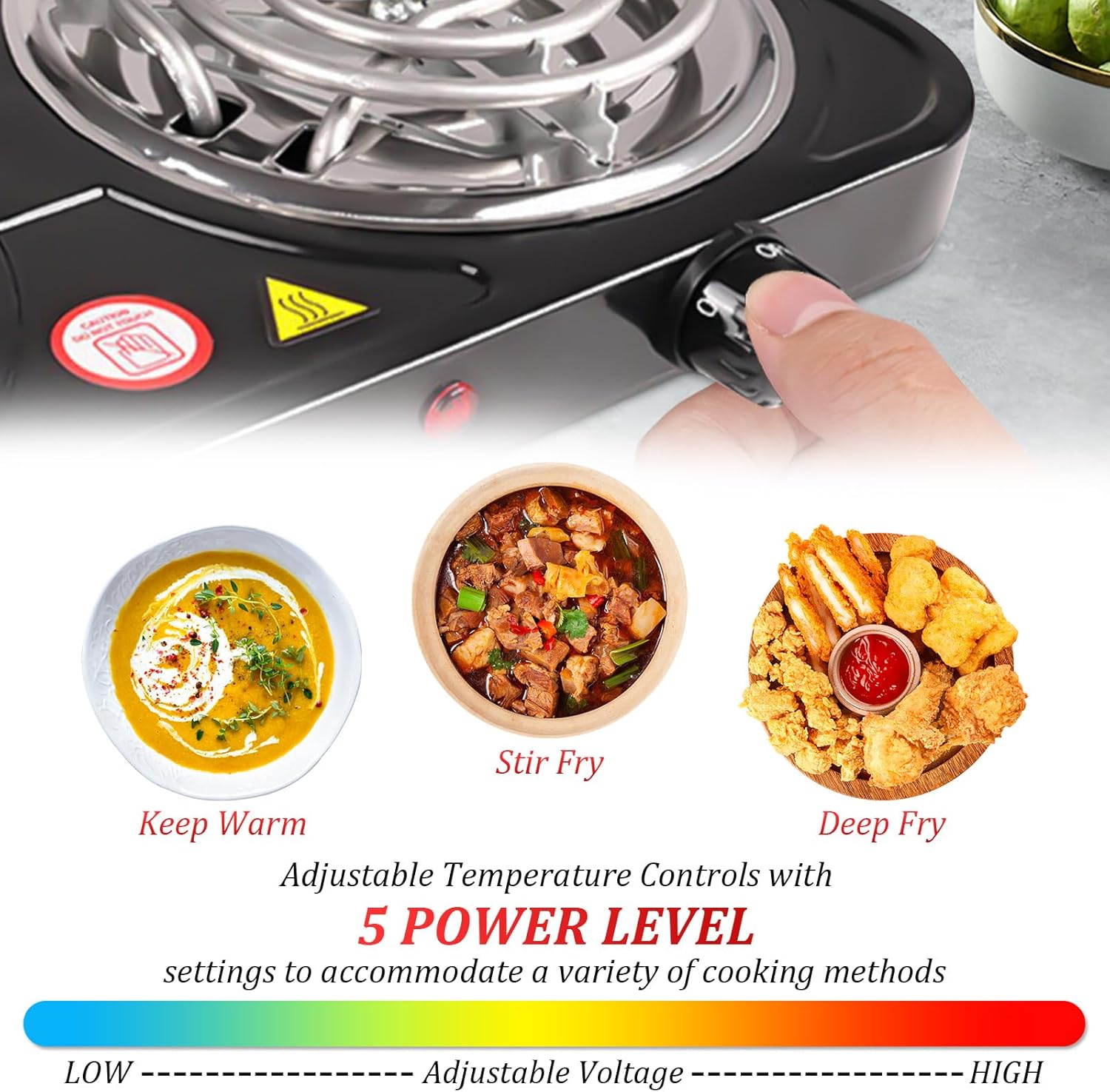 Portable Electric Stove, 2000W Stainless Steel Double Burner Cooktop with Coil Hot Plate, 5 Level Temperature Control, Indicator Light, Compact and Easy to Clean, Black