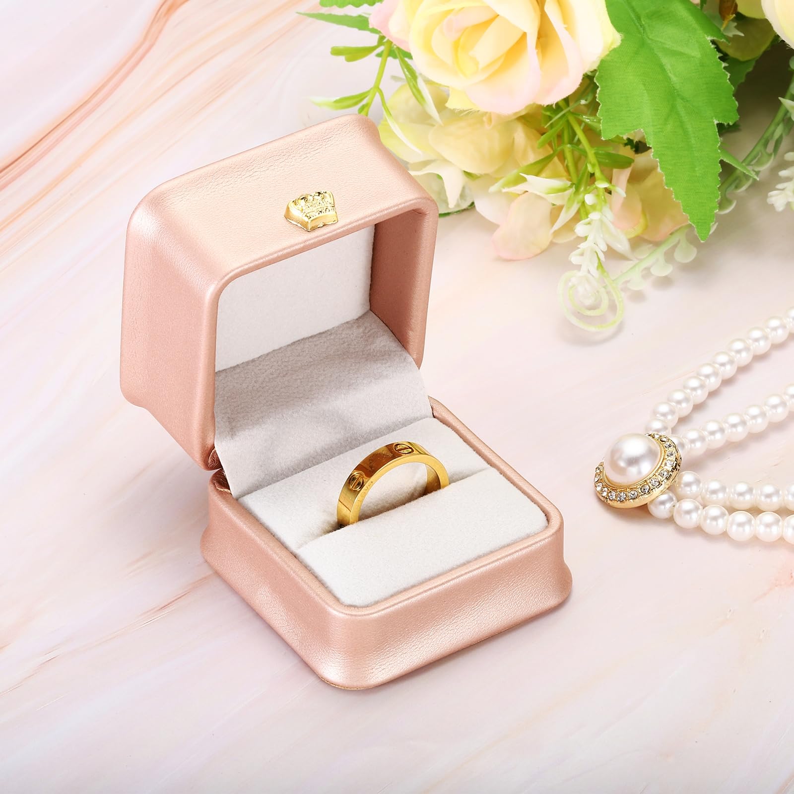 PATIKIL Fluwelen Ringendoos, 2-delige set Trouwringendoos Vintage Juwelendoos voor Verloving Aanzoek Ceremonie Jubileum Stijl 4, Wit