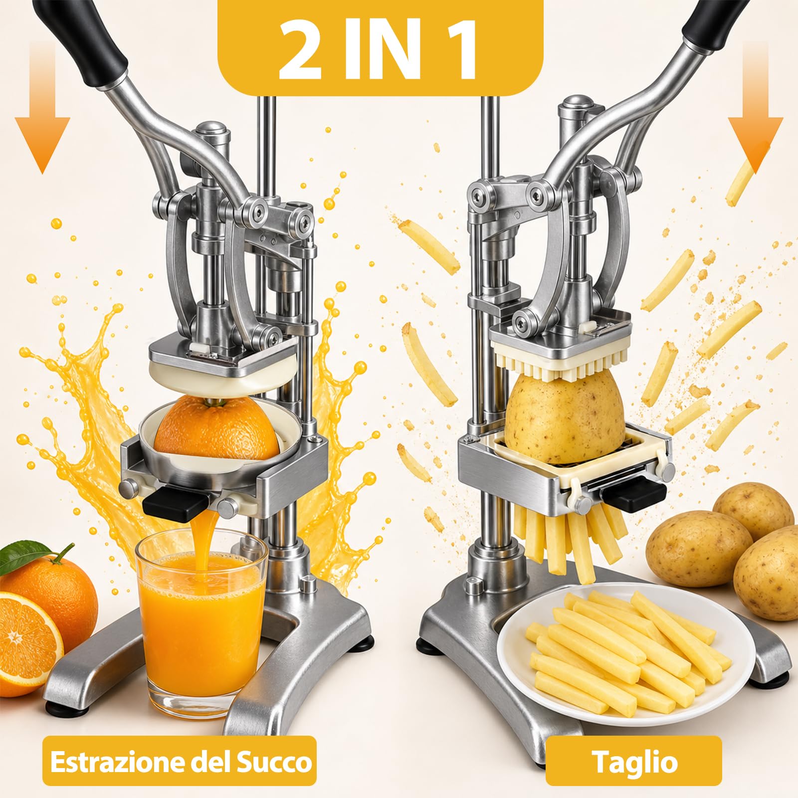 Anatole 2 in 1 Tagliapatate per Patate Fritte & Spremiagrumi Manuale a Leva