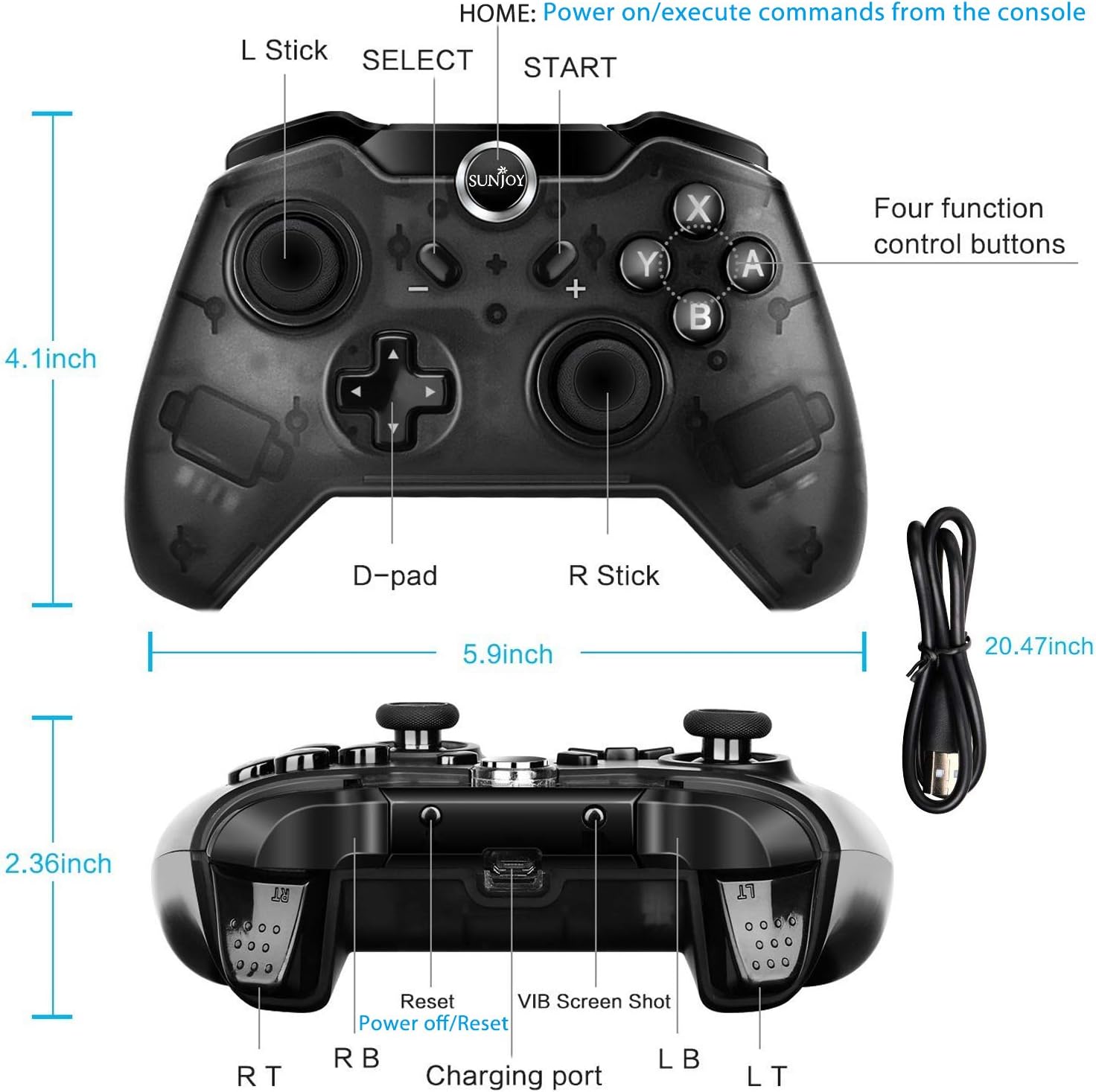 Sunjoyco Wireless Remote Controller Compatible with Switch, Wireless Pro Controller Gaming Gamepad Joypad Compatible with Switch Console, Gyro Axis Dual Shock (1-Pack Black)
