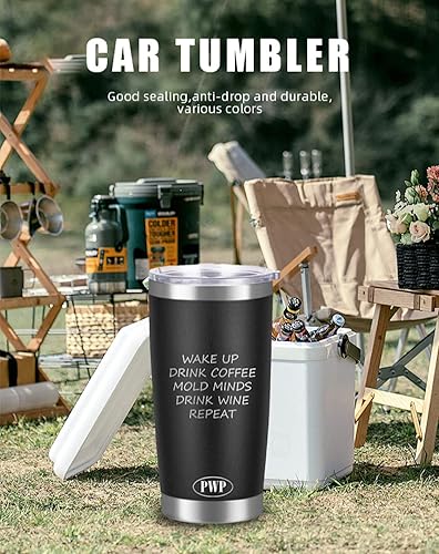 Miniatura 9 de P W P Vaso de 20 onzas para café y bebida, café con diseño de mentes y repetición de vino, vaso de acero inoxidable, taza de café de viaje, vaso