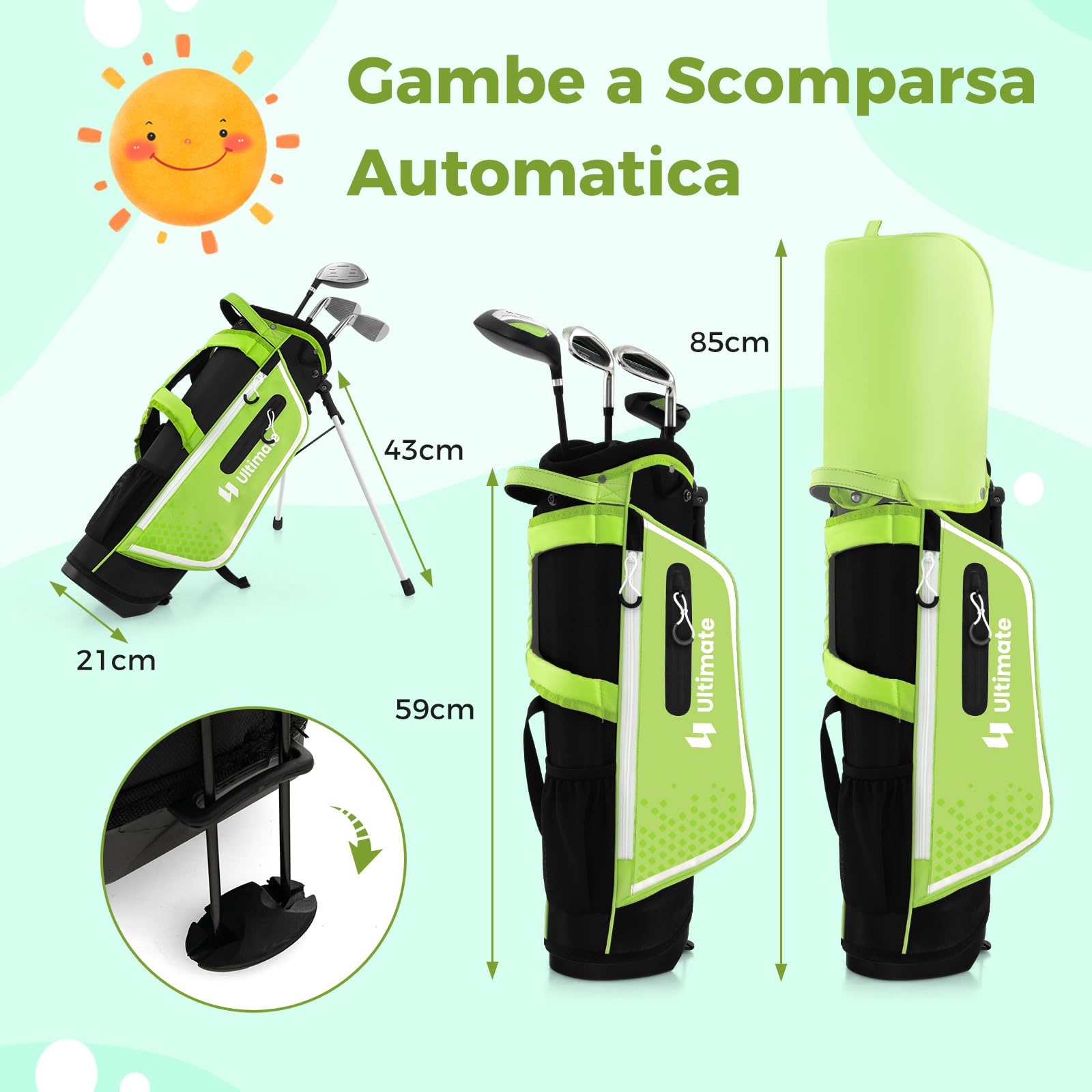 COSTWAY Set di Mazze da Golf per Bambini 5-7 Anni, Set Allenamento Golf con Sacca, Fodera Impermeabile, Legno di Fairway 3, Ferro 7, Ferro S e Putter per Bambini e Bambine, Destrorso