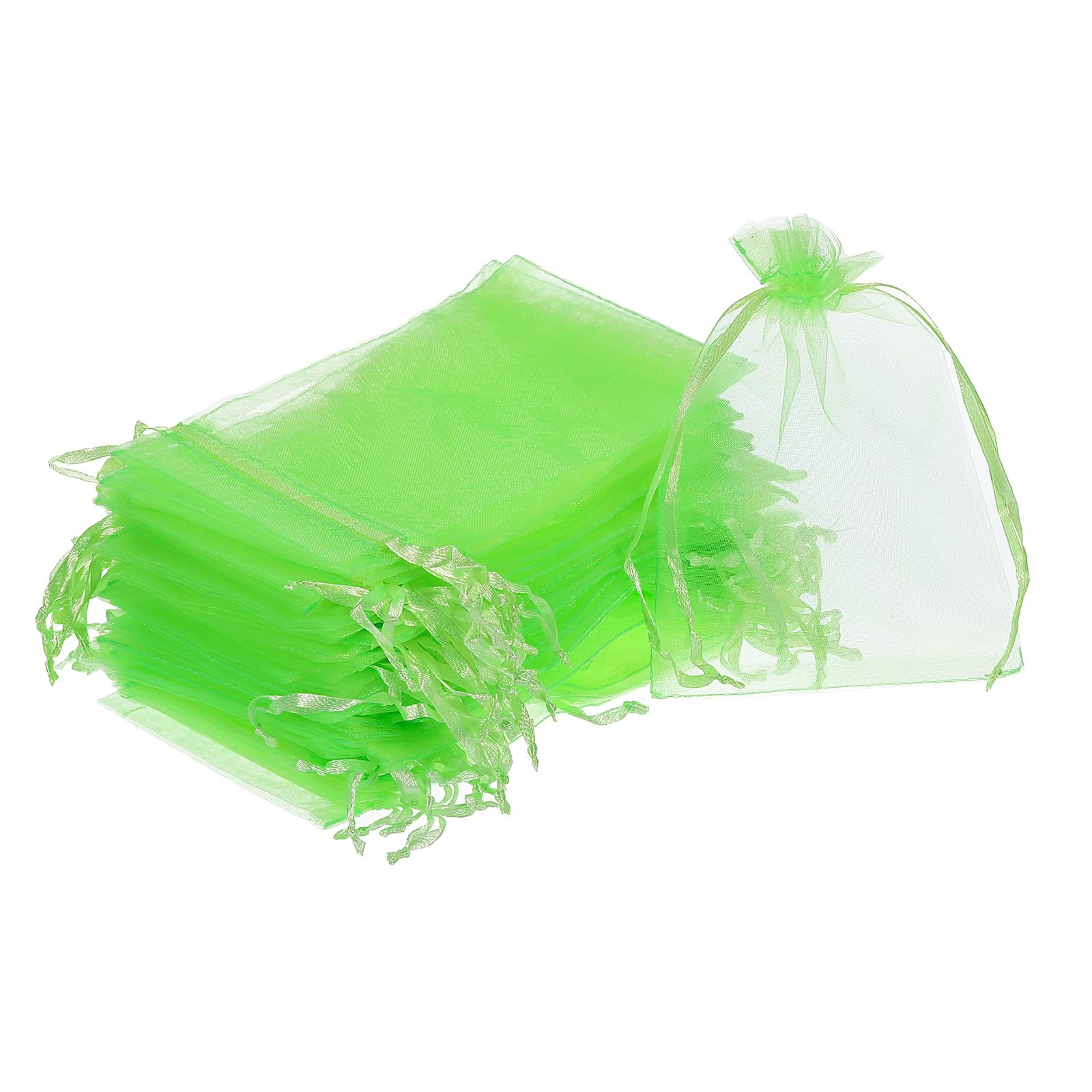 sourcing map 100pcs Organza Bags 10x15cm Drawstring Favor Pouches Sheer Mesh Bag for Gift Jewelry Wedding Party Christmas Candy Light Green