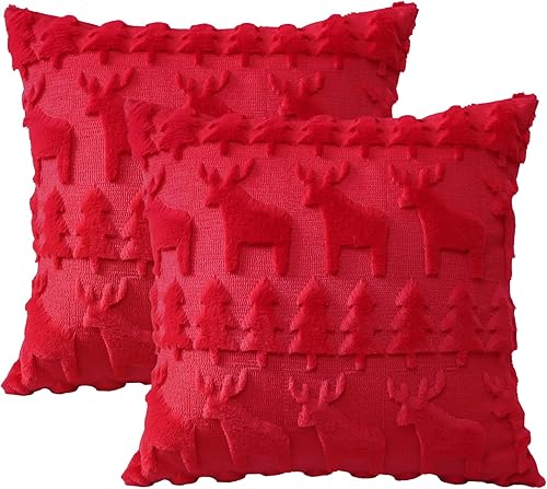 Miniatura 9 de OTOSTAR Juego de 2 fundas de cojín decorativas de terciopelo de lana suave de Navidad, fundas cuadradas de lujo para sofá, dormitorio, árbol de
