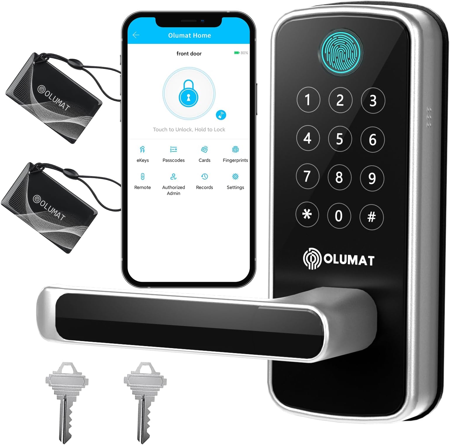Smart Door Lock with Handle：Olumat Keypad Fingerprint Lock - Keyless Entry Door Locks for Front Door - Digital Door Lock - WiFi Door Lock with APP - Genarate Passcode Remotely - DIY Installation