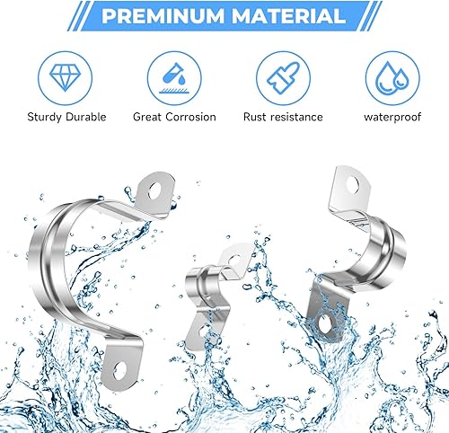 Miniatura 3 de 24 abrazaderas de conducto de acero inoxidable 304 de 2 pulgadas (1.969 in), abrazadera de tubo en U, abrazadera de tubo de 2 agujeros, soporte en