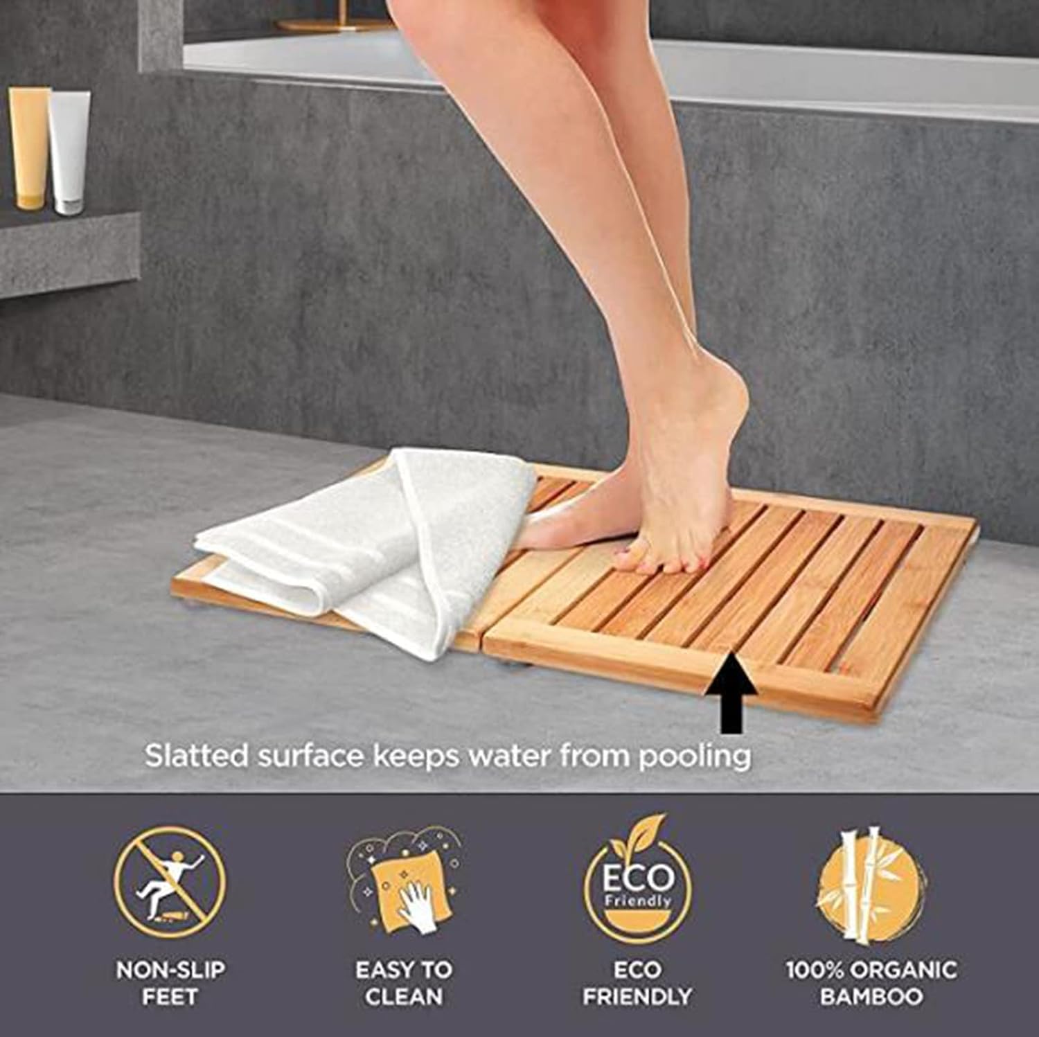 Bath Mat Bamboo Wood Bathroom Shower Floor Mat,Bamboo Mat Wood Shower Mat Bamboo Bath Mat,Non Slip Shower Bathtub Mat Waterproof Wooden Floor Mat(35.56/14Inx55cm/22In)