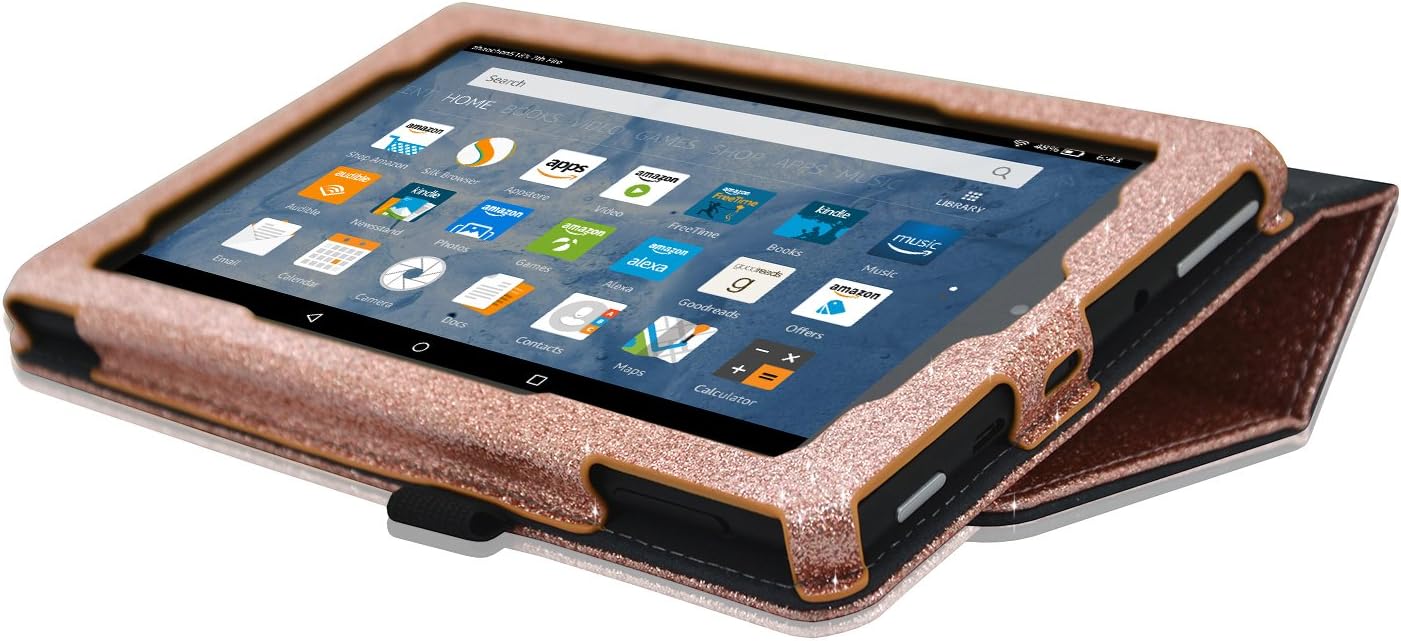 ACdream All-New Fire 7 Tablet (9th Generation, 2019 Release) Case, Premium Folio Leather Cover Case for Fire 7 Tablet 2019/2017/2015 Models with Auto Wake Sleep, Glitter Rose Gold