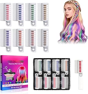 Festive Fun Hair Chalk Combs, 8 Color Washable Hair Chalk Set, Hair Color Comb Temporary Hair Chalk Comb,for All Ages for Birthday Party, Christmas Gifts