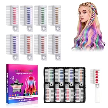 Festive Fun Hair Chalk Combs, 8 Color Washable Hair Chalk Set, Hair Color Comb Temporary Hair Chalk Comb,for All Ages for Birthday Party, Christmas Gifts