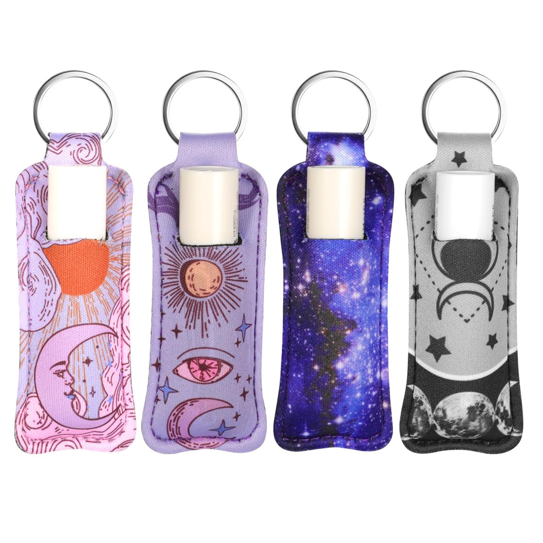 Wsddbb Unisex Infant Multicolor Chapsticks Holder Keychain 4Pcs Lip Balm Holder Sleeves Compact Lipstick Pouch Lip Gloss Key Chain Organizer