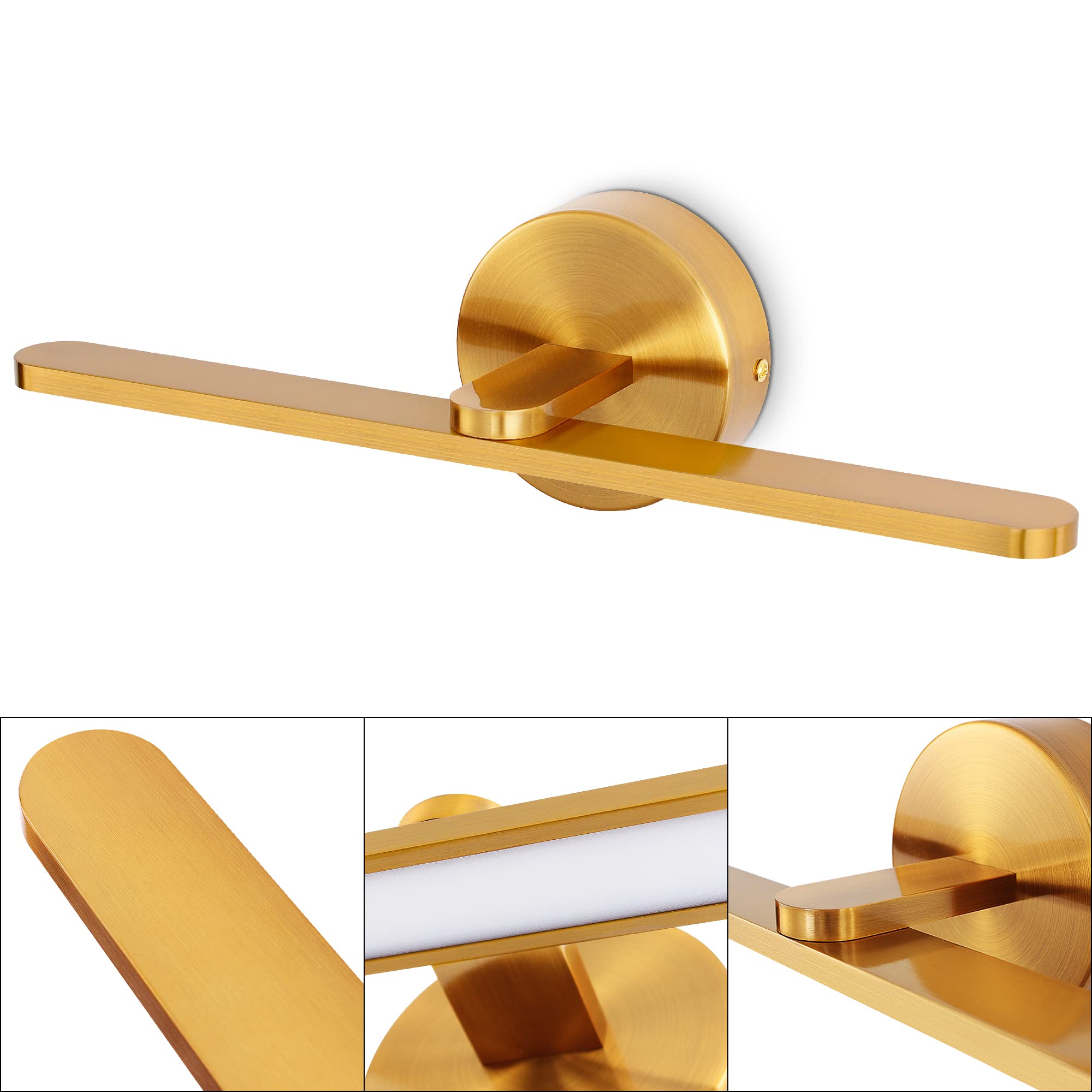 MantoLite Aplique LED latón pulido, Aplique para lámpara de cabecera, iluminación de cuadros 40CM 12W luz de espejo de baño IP44 3000K, luz de lectura Iluminación interior