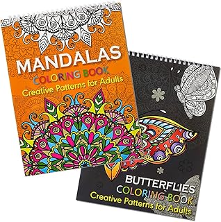 Vekol Adult Coloring Book Set of 2 Coloring Books for Adults Relaxation, Mandala and Butterfly Themes Designs Stress-Relie...