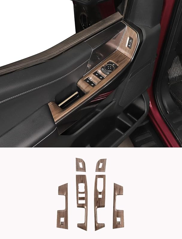 Moldura de acabamento do painel dos botões dos vidros Savadicar com textura de madeira para Ford F150 2021 em diante – Kit com 4 peças