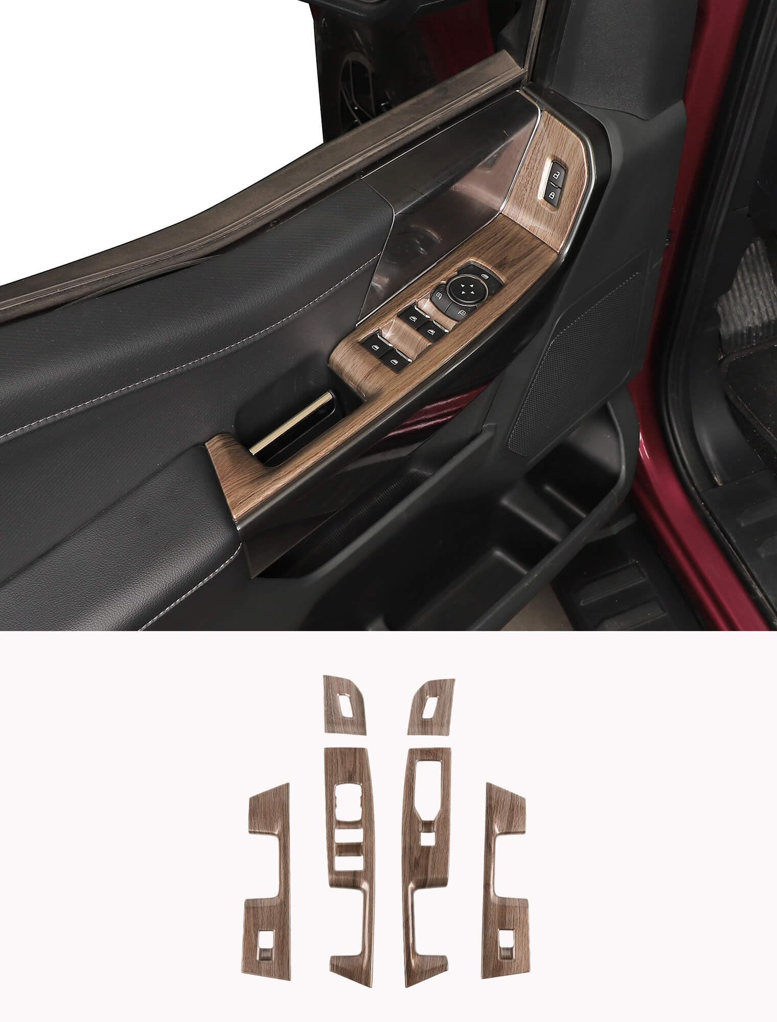 Savadicar Wood Grain Interior Accessories - Door Window Button Panel Trim Cover for Ford F150 (2021-present) - Premium Texture Interior Decor Upgrade