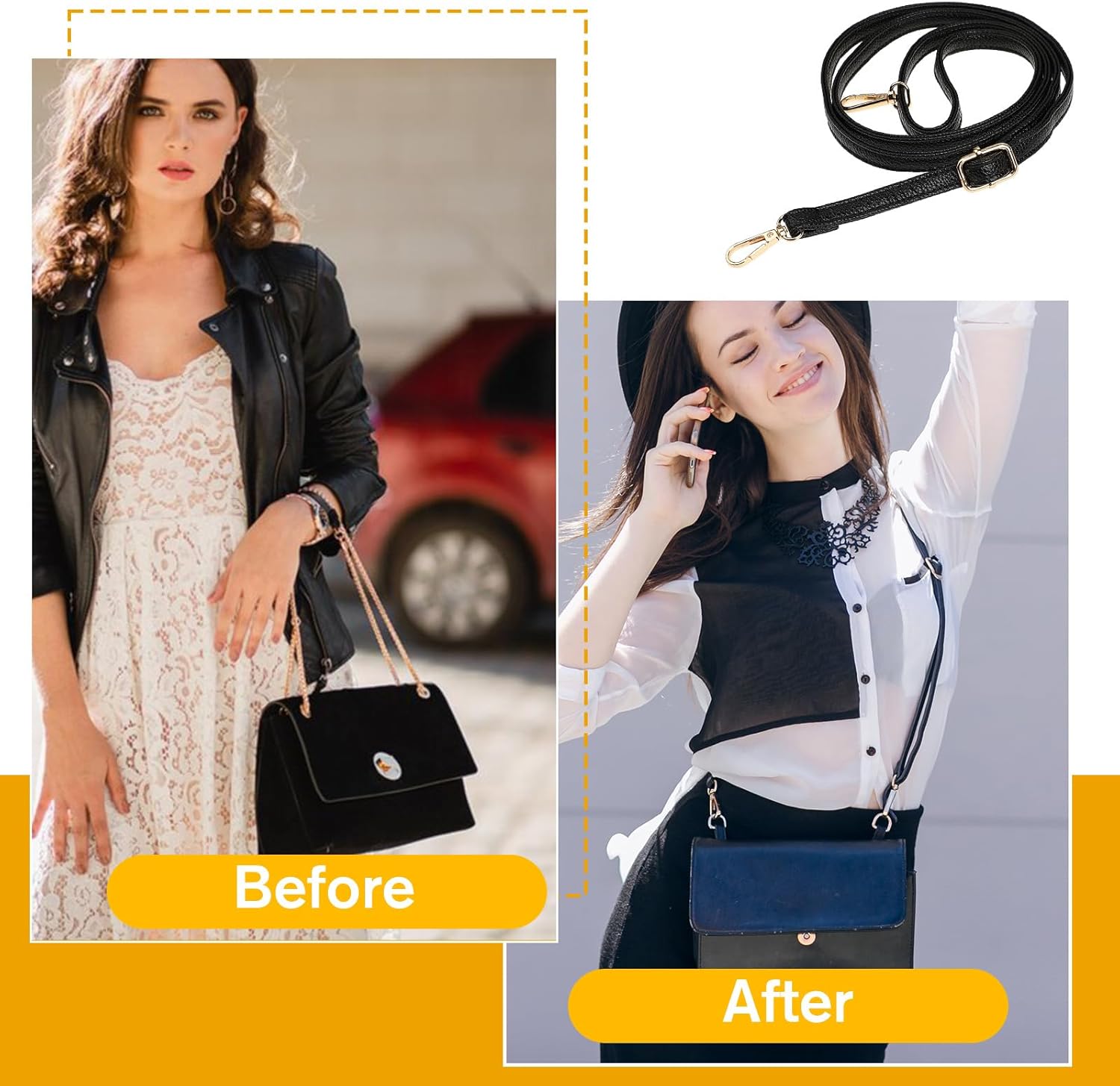 Leather Purse Strap Replacement Adjustable Extended Long Crossbody Shoulder Bags Strap Genuine Leather Thin Black Handbags Strap for Women Handbags Purse Crossbody Clutch - Image 7