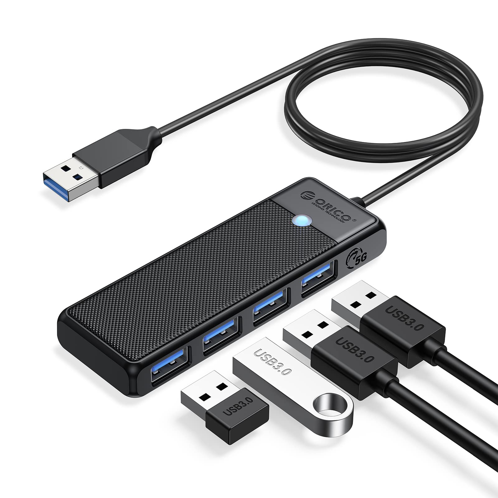 Orico HUB USB Tipo C A 4 Porte USB-A 3.0 – 5Gbps Ad Alta Velocità – Nero – Alimentato Dalla Porta – Compatibile Con Windows, Mac, Linux