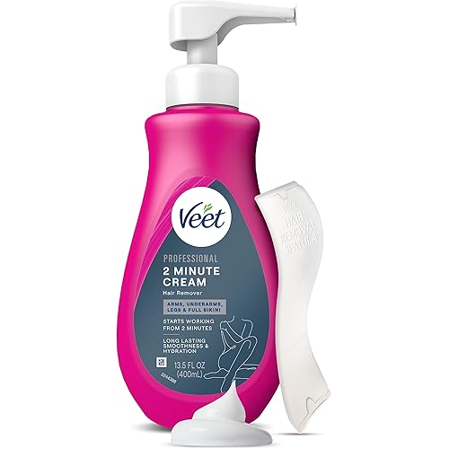 VEET Professional 2 Minute Hair Removal Cream For All Skin Types with Shea Butter | Effective Full Bikini/Pubic Hair Removal Gel | Dermatologically Tested | 13.5 FL OZ Bottle w/Spatula, Purple