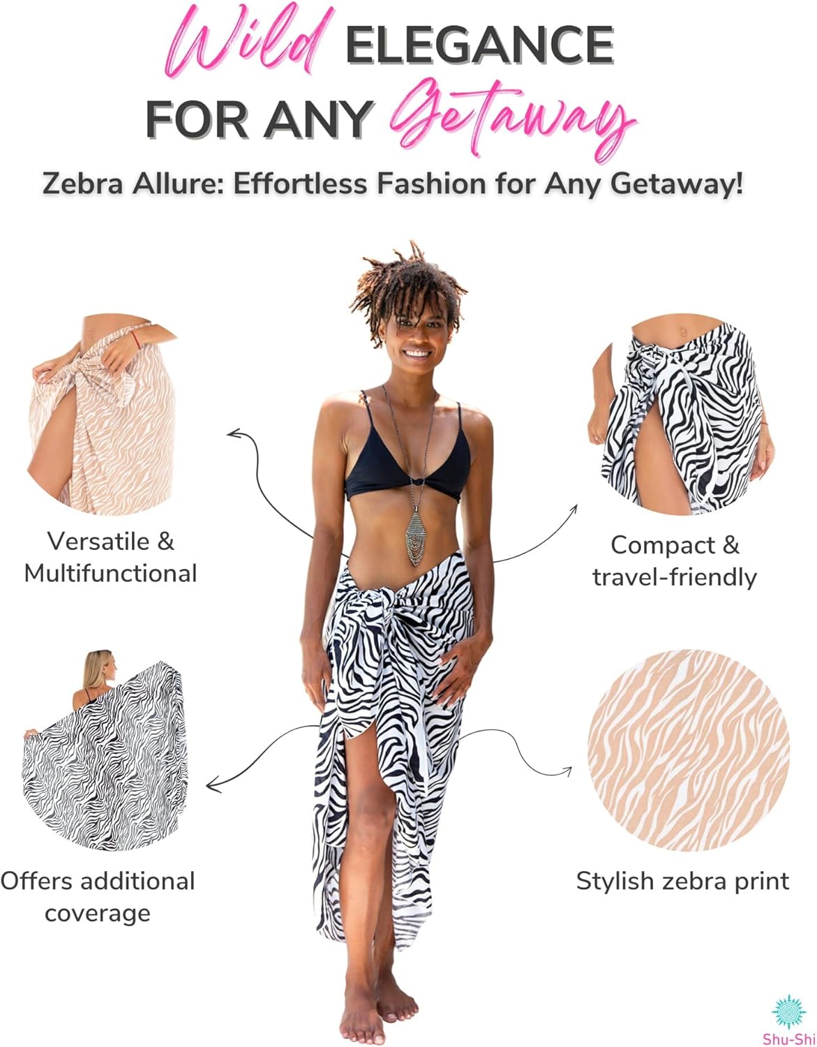 SHU-SHI Womens Sarong Pareo Cover Up Bathing Suit Women Beach Wrap Animal Print Long Pool Trip Resort Skirt - Image 4