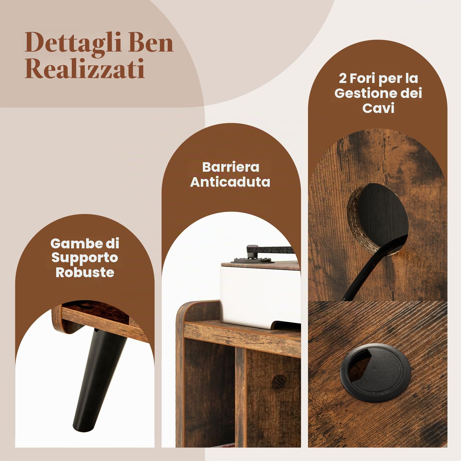 GIANTEX Tavolino da Letto Mobile Giradischi con Base di Ricarica, Comodino Camera da Lettocon Scomparti in Vinile, Comodino Smart per Soggiorno, Camera da Letto, Marrone, 43x34,5x67,5 cm