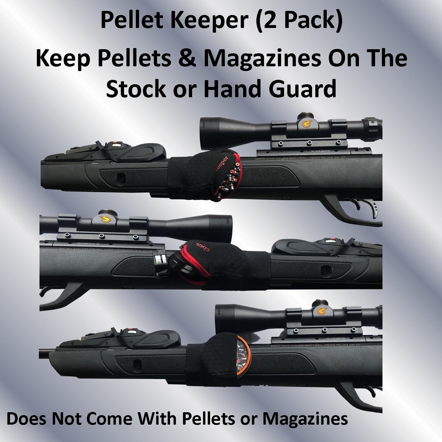 Keyfit Tools Air Rifle Pellet Keeper .177 .22 BB Ammo Bullet Clip Holder (2 Pack) - Store & Access Pellets & Magazines On Gun Stock Or Barrel - Neoprene Pouch Holds Air Rifle Ammo Secure & Quiet