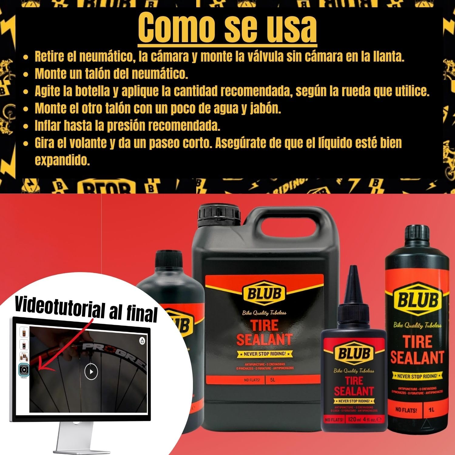 BLUB liquido tubeless MTB 500ml | Liquido Antipinchazos Bicicleta | Sellador Repara Pinchazos Bicicleta | Kit Reparacion Neumaticos, Parches Bici | Gel Antipinchazos para Jeringa Tubeless