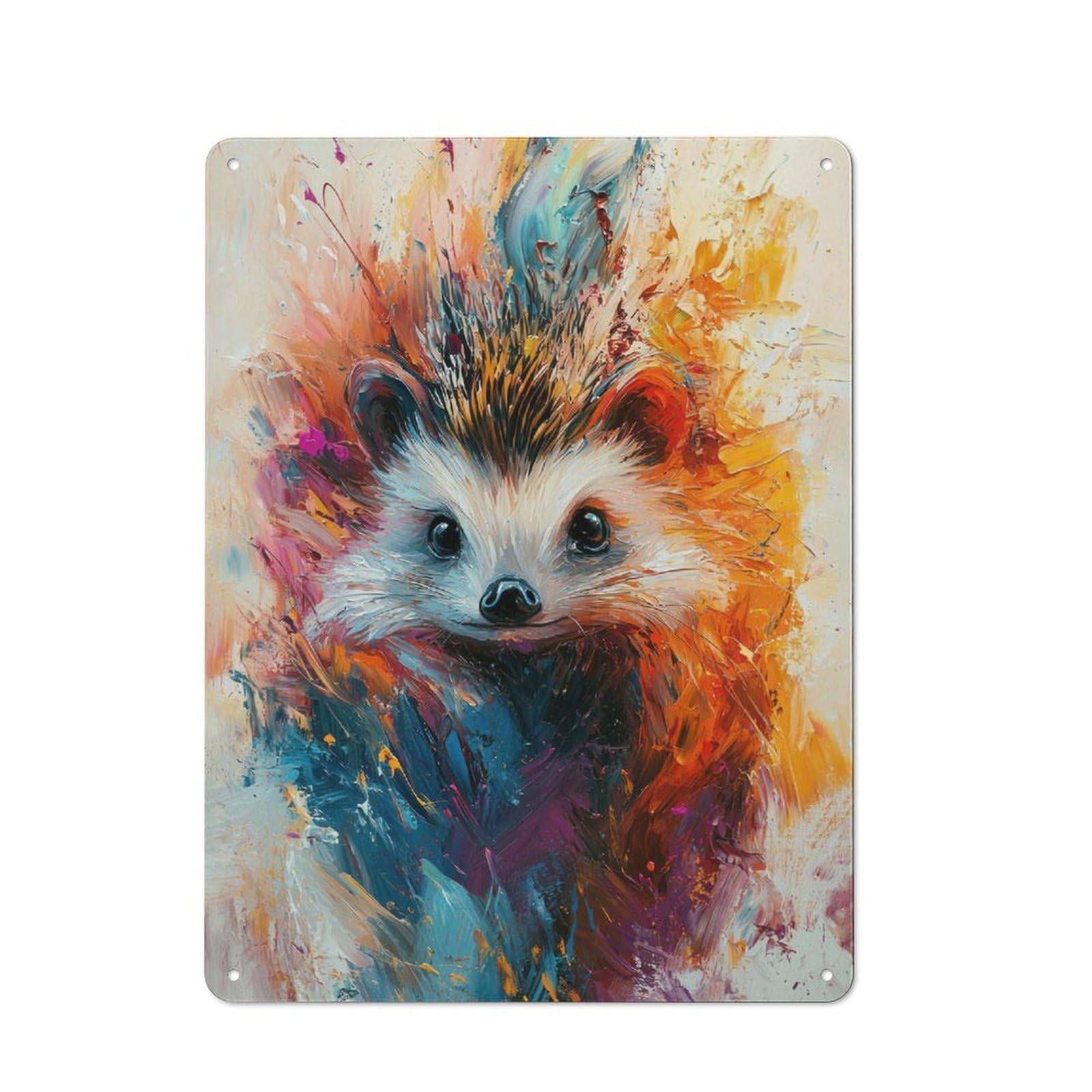 Junmoney Hedgehog Painting Vintage Tin Sign 40X30cm With For Home Office Or Studio, For Home Office Decor Fans