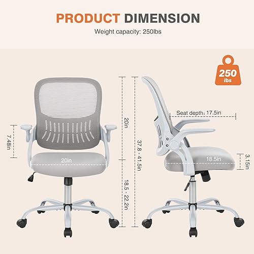 Miniatura 2 de Sweetcrispy Silla de escritorio para computadora de oficina, ergonómica, de malla con respaldo medio, giratoria, con ruedas, cómodo soporte lumbar,