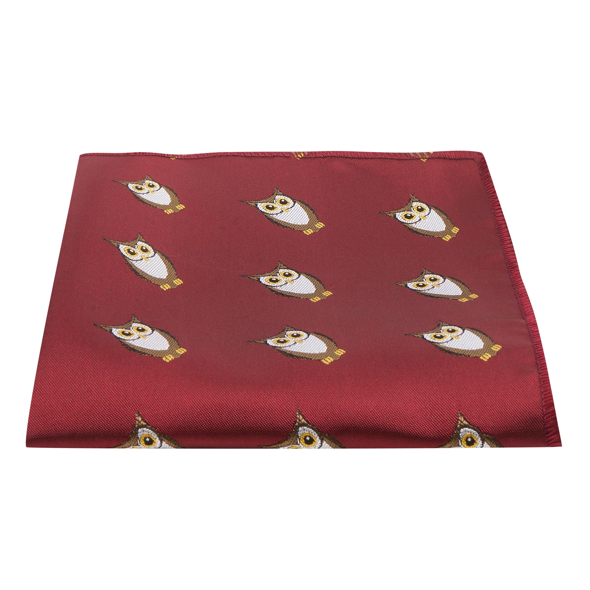 Burgundy Red Embroidered Owl Pocket Square, Handkerchief