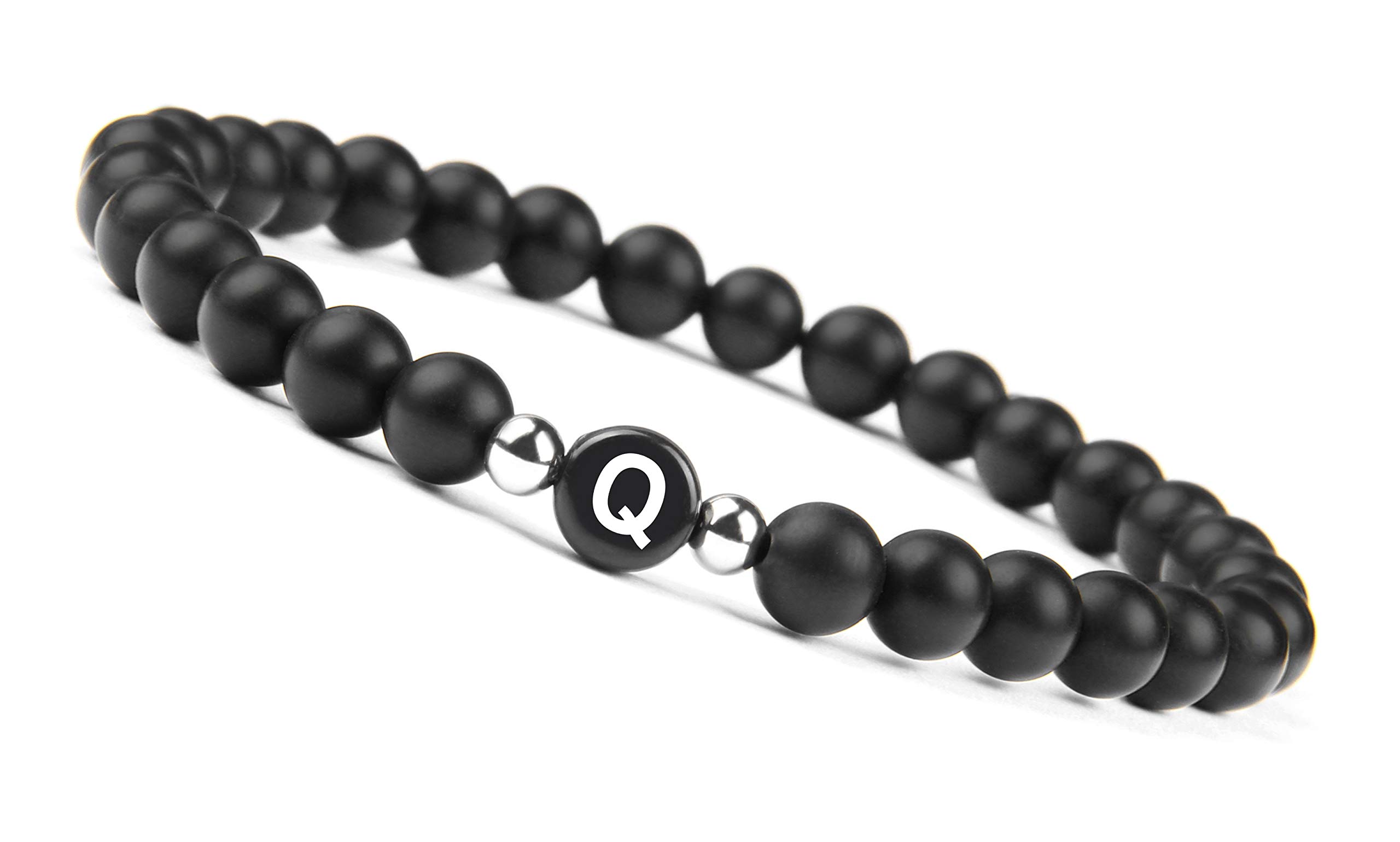 GD GOOD.designs EST. 2015GD GOOD.designs Initial Bracelet for Men and Woman | Black Onyx 6mm beads with Letter | Relationship Jewelry for Couples