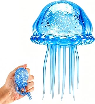 Glitter Jellyfish Squishy Toy, Stress Relief Fidget Toy for Kids & Adults, Soft TPR Sensory Toy with Wiggly Tentacles, Portable Anxiety Relief Squeeze Ball for Office School Travel Party