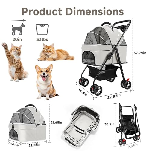 Miniatura 2 de Cochecito para mascotas para perros pequeños, gatos y gatos con 4 ruedas, cochecito portátil plegable para perros con portador desmontable,