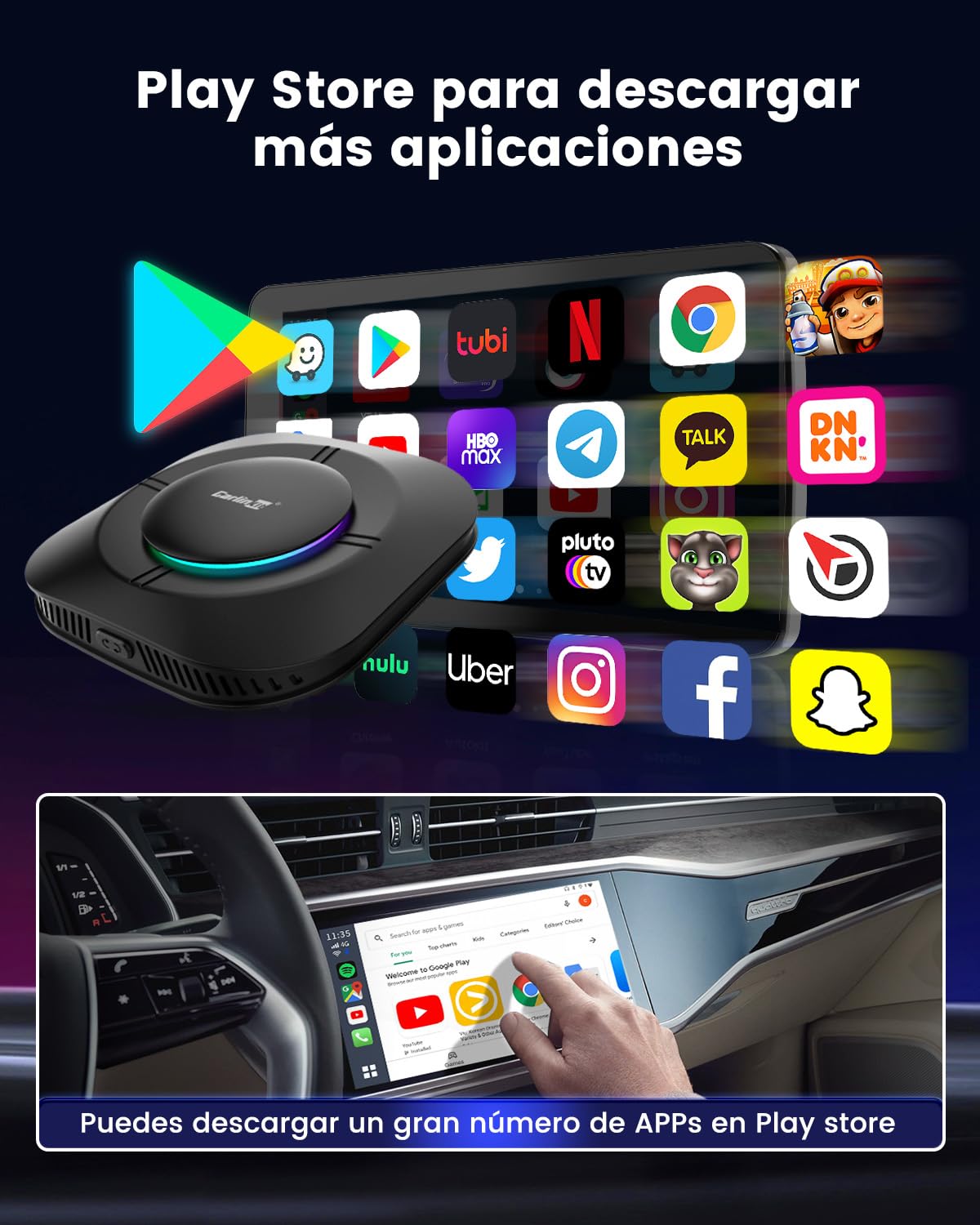 CarlinKit Aibox-Plus Adaptador Android 13.0, sistema autónomo 8+128G, CarPlay inalámbrico y Android Auto, caja multimedia 3 en 1 para coche con CarPlay con cable