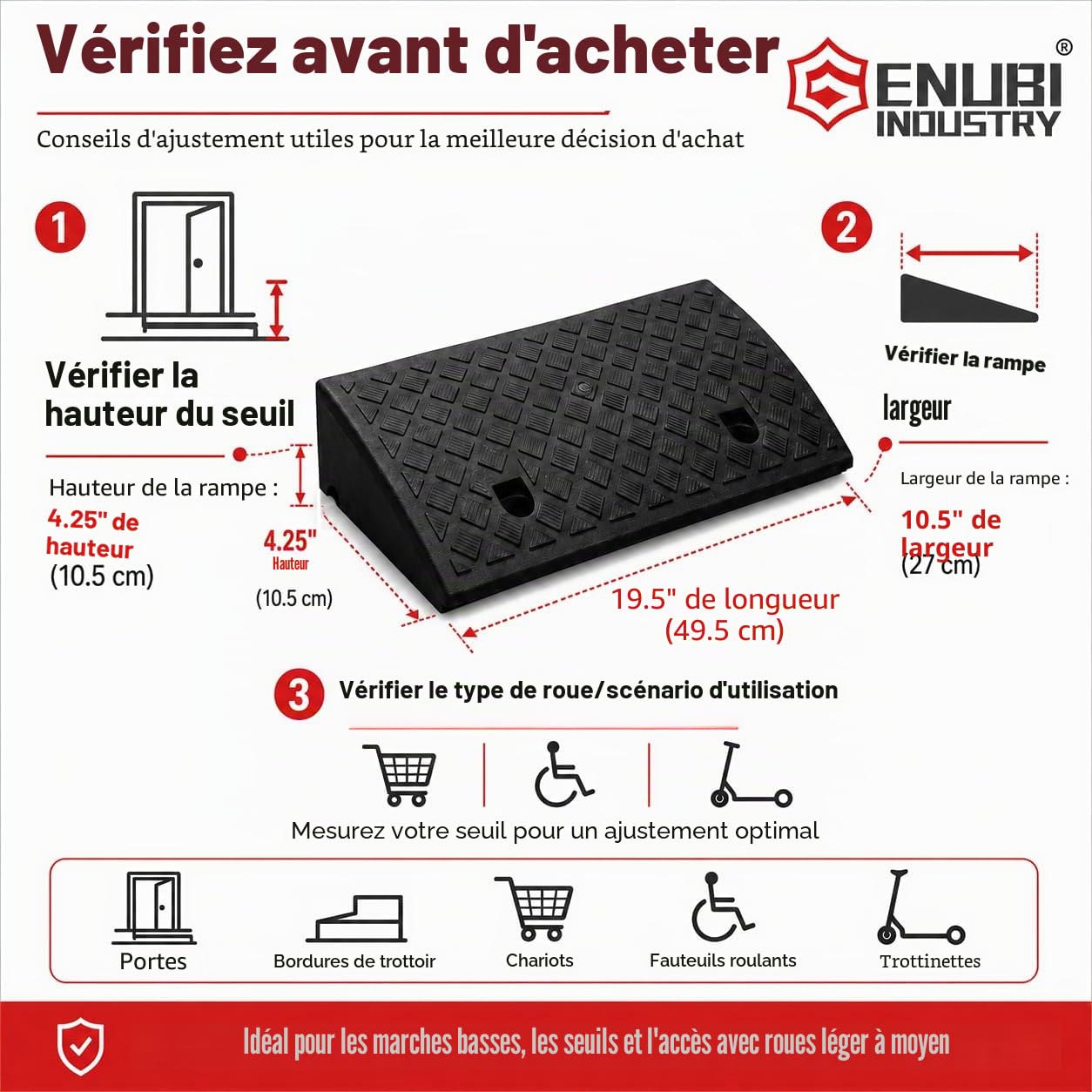 Freiner Rampe,Portable Poids Léger Lourd Devoir Plastique Seuil Rampe pour l'allée,Quai de Chargement, Trottoir, Voiture, Scooter, Vélo, Moto