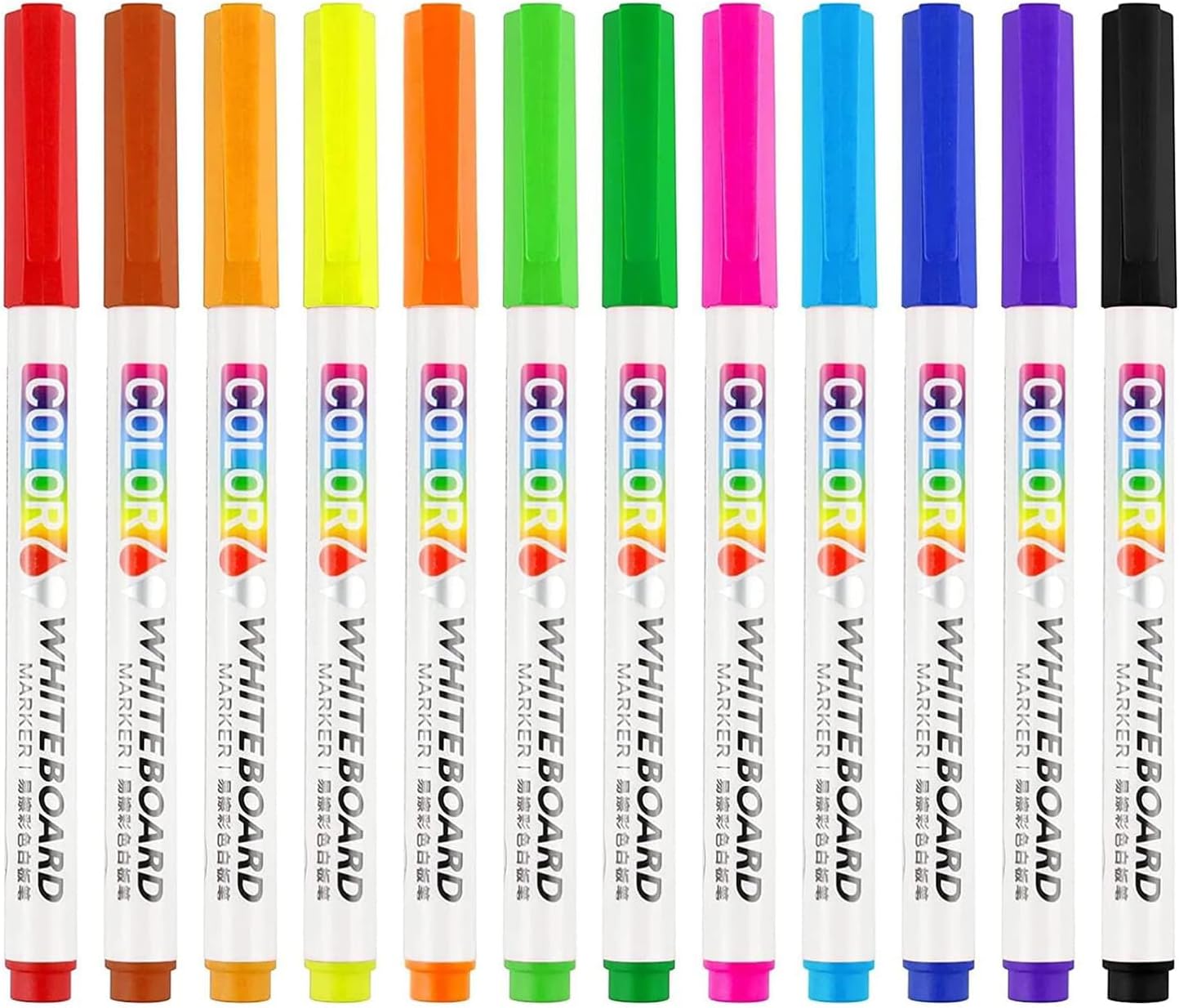 Joyzzz Dry Erase Markers, 12PCS Wet Erase Markers with Pen Cap Design, 1mm Fine Tip Whiteboard Markers with Fiber Tip, Thin Dry Erase Markers for Kids or Teacher School, Calendar and Office Work