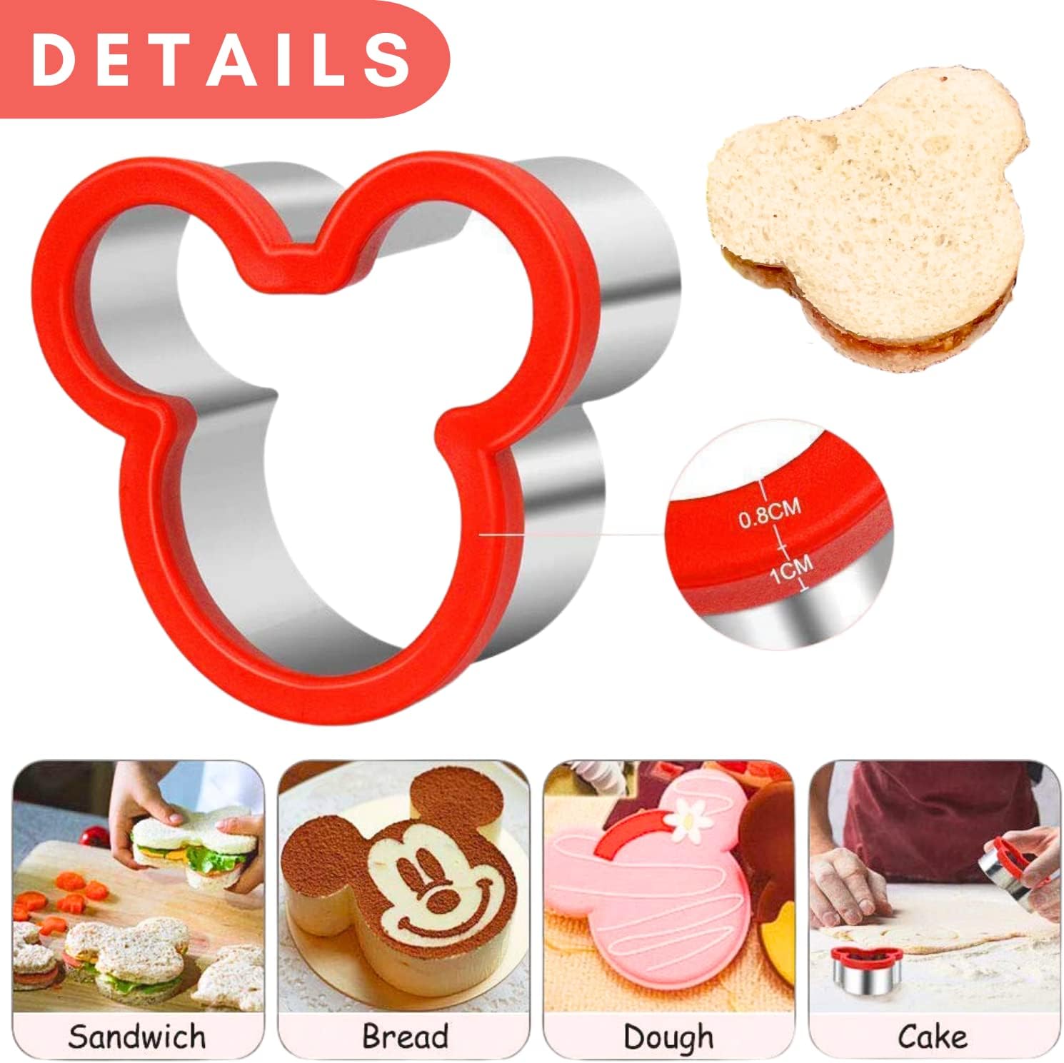KAISHANE Sandwich Cutters Set For Kids Vegetable Fruit Cutter Shape Animal Dinosaur Mouse Heart Star Bread Cutter Food Picks Cleaning Brush