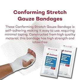 Dealmed 4 Sterile Conforming Stretch Gauze Bandages, 4.1 Yards Latex Free Stretched Dressing Wrap, Medical Non-Adherent Wound Care Mesh Bandages (Box of 12 Rolls)