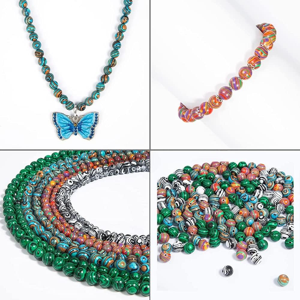 280pcs 6mm Colorful Synthetic Malachite Beads Rainbow Round Beads Gemstone Set for Rosary Mala Jewelry Making Kit