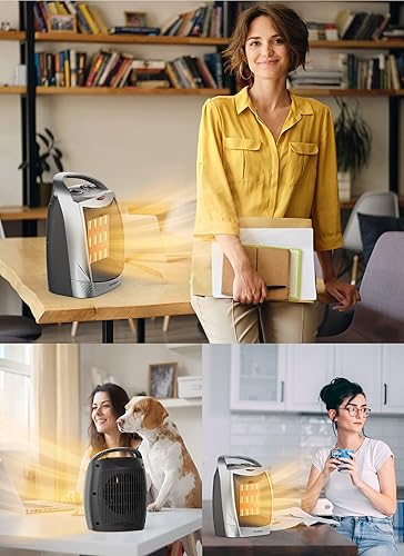 Miniatura 8 de GiveBest - Calentador ambiental eléctrico portátil con termostato, 1500W/750W ventilador cerámico seguro, silencioso, calienta hasta 200 pies Plata