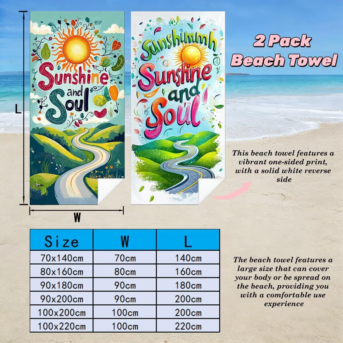 Ręcznik plażowy XXL, 90 x 200 cm, zestaw 2 sztuk, bez piasku, ręcznik plażowy, szybkoschnący, sportowy ręcznik do studia fitness, ręcznik do sauny, dla kobiet i mężczyzn, duży ręcznik plażowy na plażę