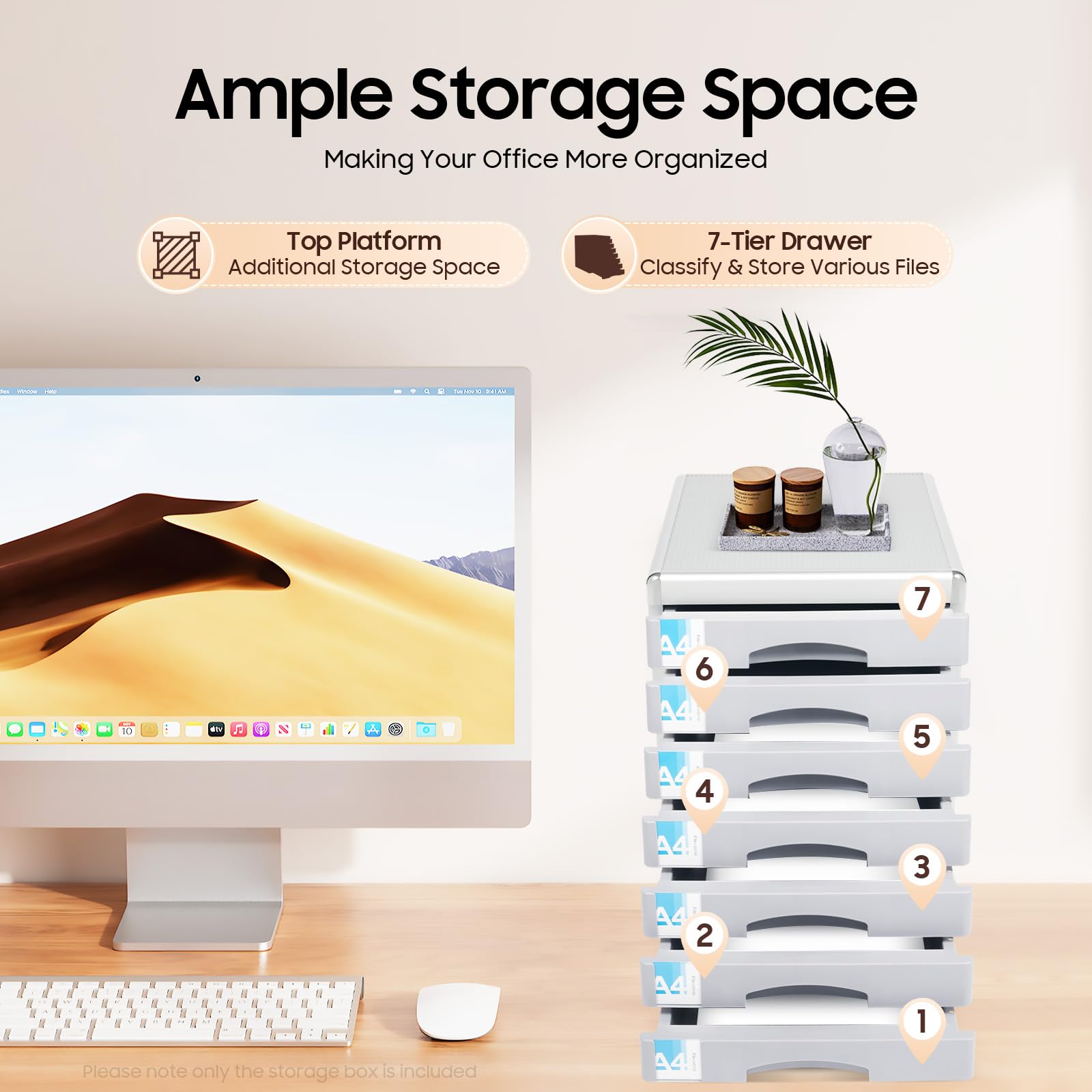 Cassettiera a 7 scomparti, robusta per ufficio, cassetti in metallo, organizer con barra per scrivere e serratura di sicurezza, impilabile per ufficio, home office
