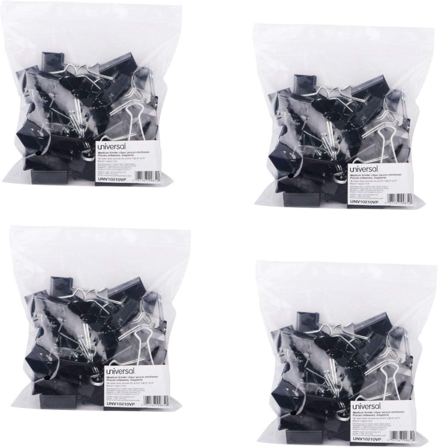 Universal Medium Binder Clips, Steel Wire, 5/8" Cap, 1-1/4" Wide, Black/Silver, 36/Pack, 4 Pack