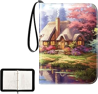 Cottage Flowers Waterproof Trading Card Binder,400-Pocket Trading Album Display Holder,Display Case with Card Sleeves Set for Soccer Card,Gaming Cards,and Other TCG 2011724