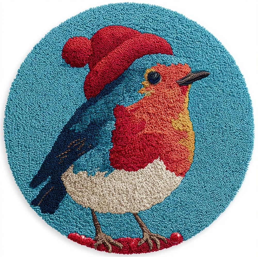 kitphoenix Round Rug Making Kit Christmas Robin Bird Xmas