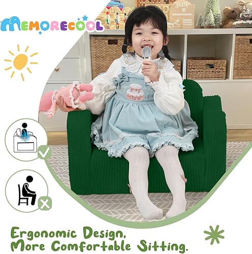 Miniatura 20 de MeMoreCool Sofá de dinosaurio para niños, silla plegable para niños pequeños, sofá cama convertible que brilla en la oscuridad, salón plegable para