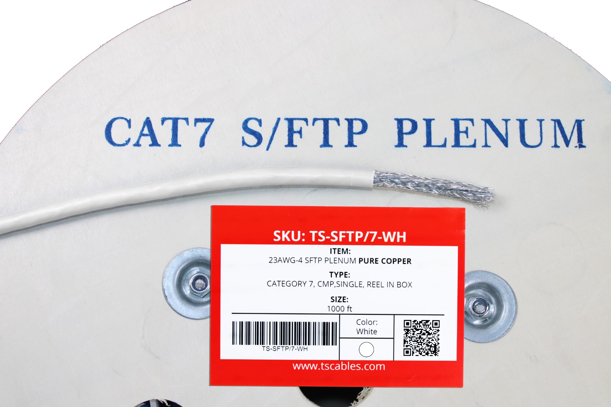 TS Cables Câble plénum CAT7 304,8 m | 23AWG S/FTP 4 paires de câbles Ethernet blindés en cuivre pur 750 MHz | Ignifuge, transfert de données à haute vitesse, disponible en bleu, blanc et noir (blanc)