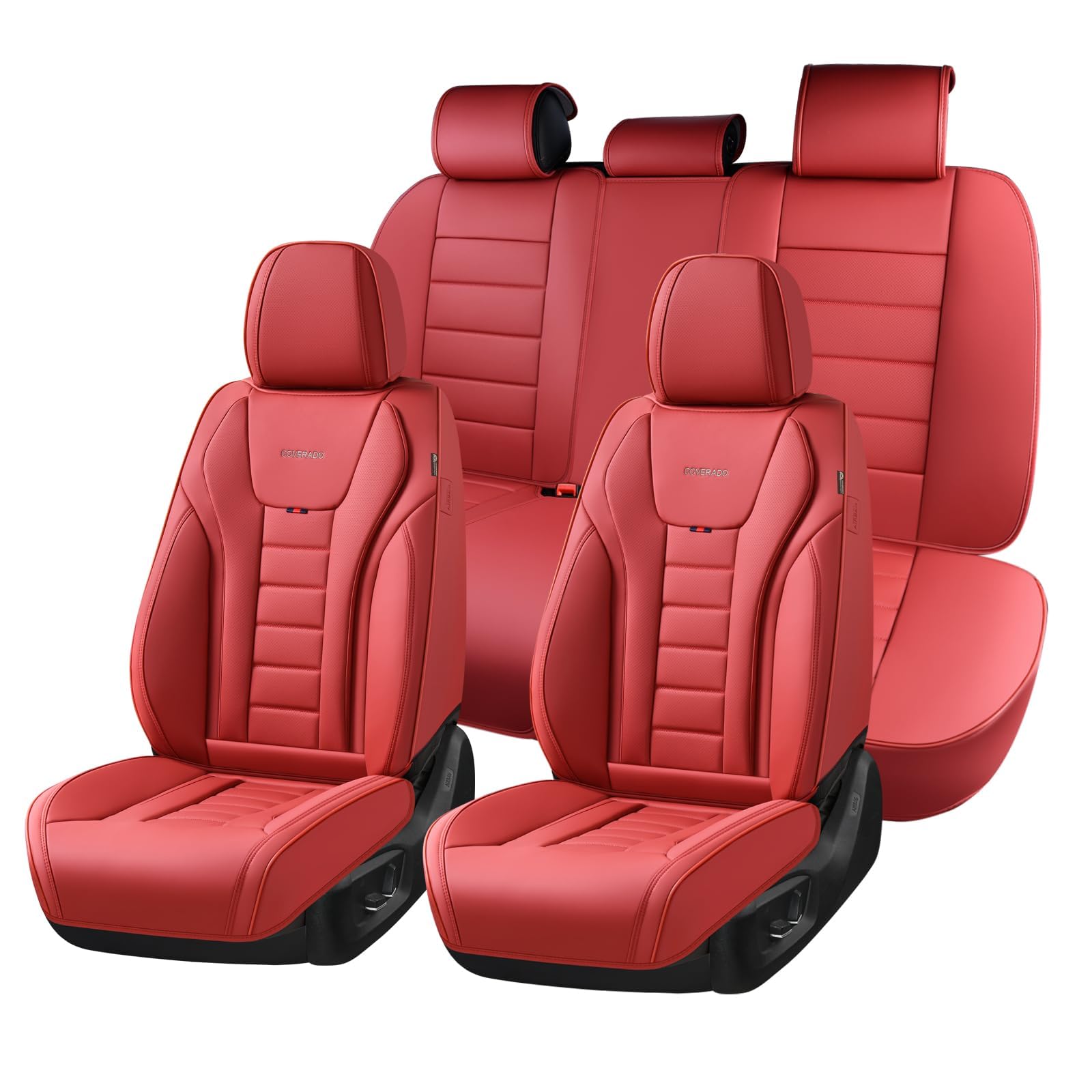 Coverado Car Seat Covers Full Set, Seat Covers for Cars, Front Seat Covers and Back Seat Cover Waterproof Leather Automotive Seat Cover, Universal Car